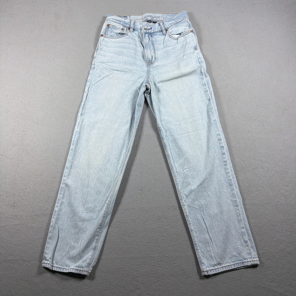 American Eagle Baggy‎ Straight Jeans Women 2 X-Short Highest Rise Light Blue Y2K